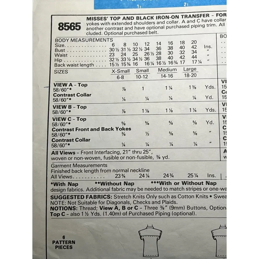 McCalls 8565 Sewing pattern polo shirt Brooke Shields size small